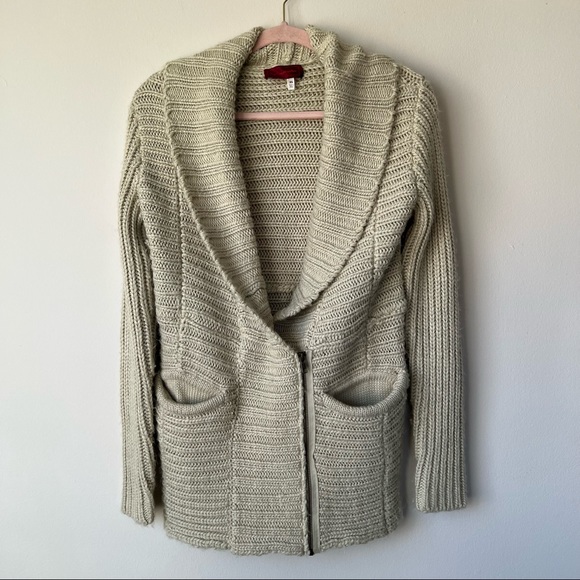 Left on Houston Cream Chunky Knit Sweater Cardigan Zipper Detail Size XS - Picture 1 of 7